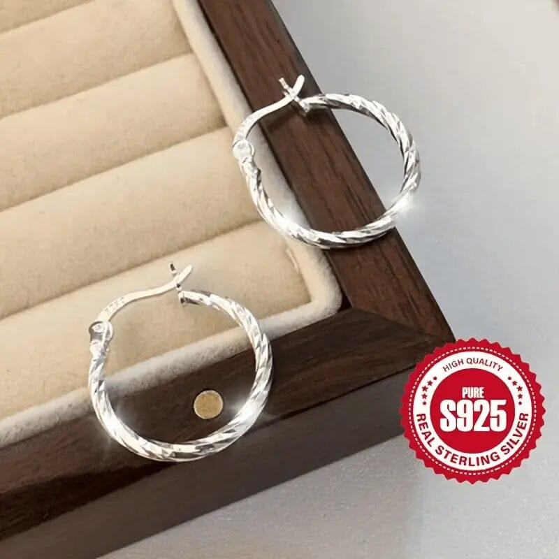 S925 Sterling Silver Geometric Twist Circle Hoop Earrings Earrings - DailySale