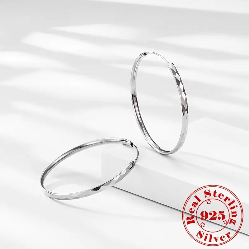 S925 Sterling Silver Hoop Earrings With Exaggerated Large Circle Diamond Pattern Hoop Earrings - DailySale