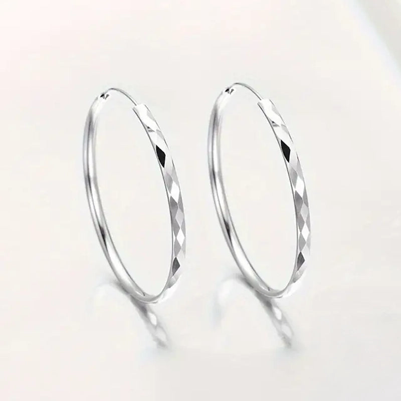 S925 Sterling Silver Hoop Earrings With Exaggerated Large Circle Diamond Pattern Hoop Earrings - DailySale