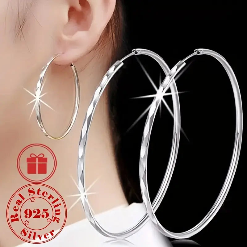 S925 Sterling Silver Hoop Earrings With Exaggerated Large Circle Diamond Pattern Hoop Earrings - DailySale