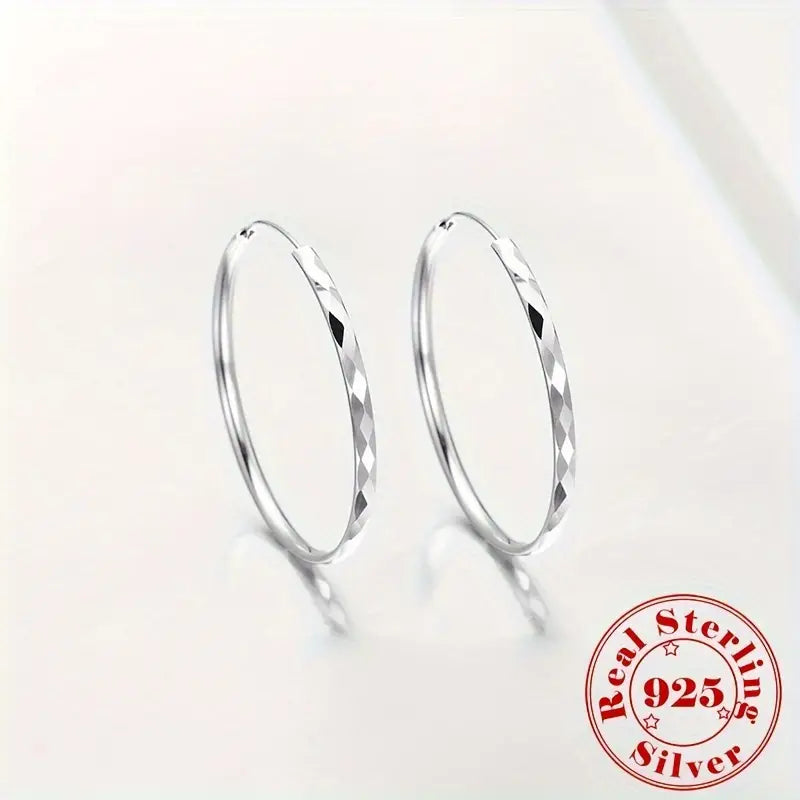 S925 Sterling Silver Hoop Earrings With Exaggerated Large Circle Diamond Pattern Hoop Earrings - DailySale