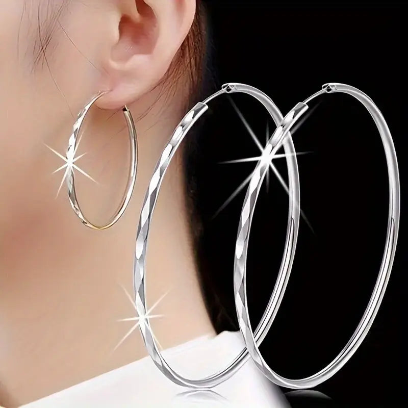 S925 Sterling Silver Hoop Earrings With Exaggerated Large Circle Diamond Pattern Hoop Earrings - DailySale