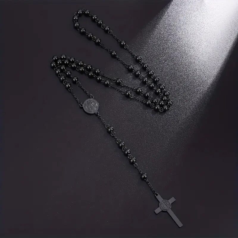 San Benito Golden Plated Stainless Steel Priest Saint Benedict Rosary Necklace Necklaces Black - DailySale