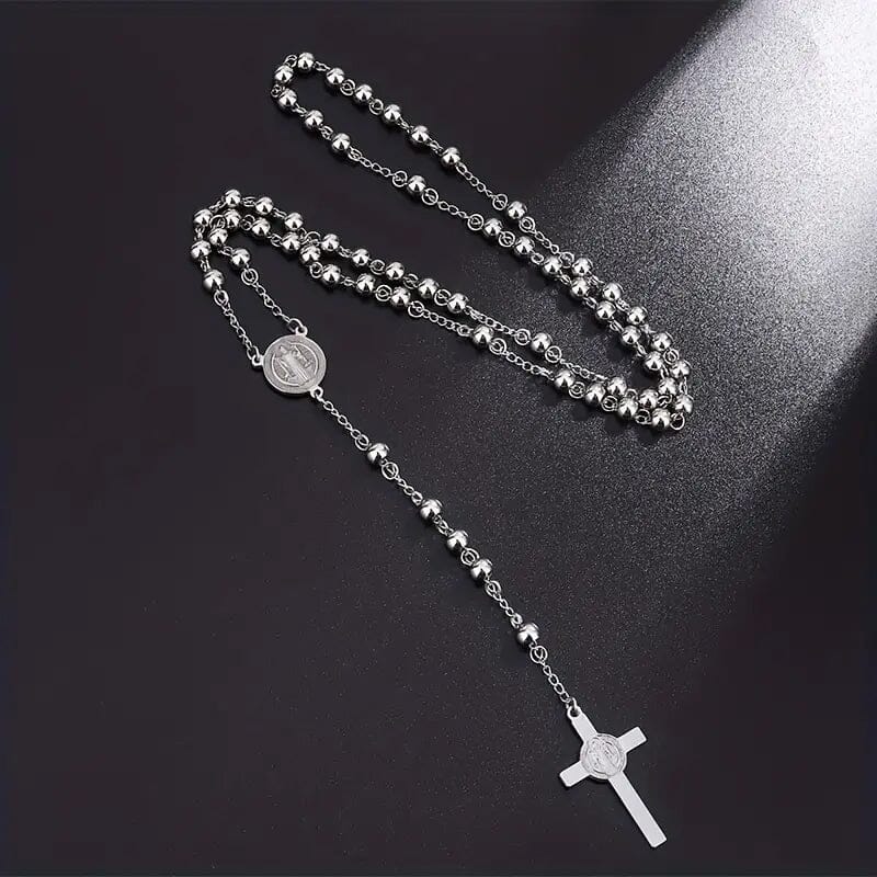 San Benito Golden Plated Stainless Steel Priest Saint Benedict Rosary Necklace Necklaces - DailySale