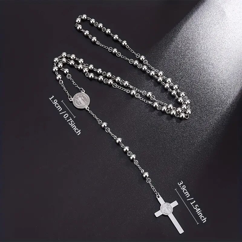 San Benito Golden Plated Stainless Steel Priest Saint Benedict Rosary Necklace Necklaces - DailySale