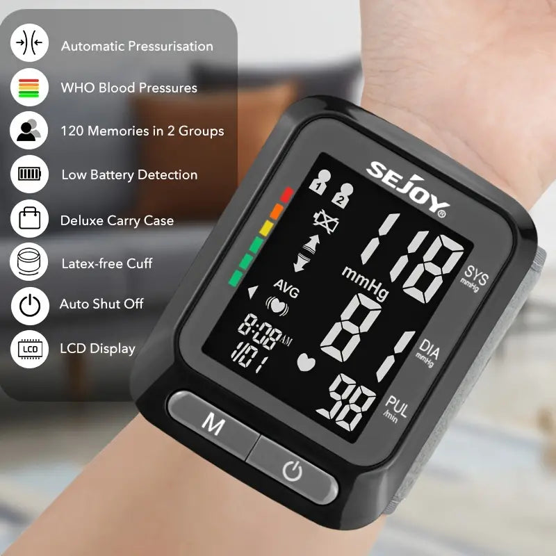 SEJOY Wrist Blood Pressure Monitor Automatic Digital Cuff Heart Rate BP Machine Wellness - DailySale