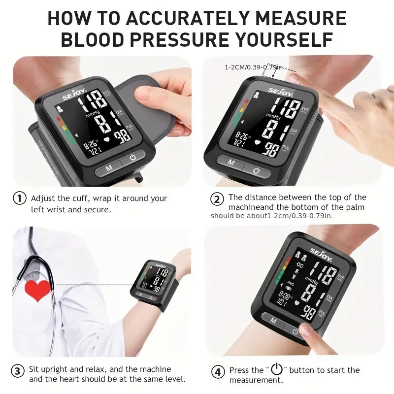 SEJOY Wrist Blood Pressure Monitor Automatic Digital Cuff Heart Rate BP Machine Wellness - DailySale