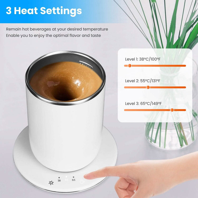 Self Stirring Coffee Mug with Lid Temperature Control 3 Heat Settings Kitchen Appliances - DailySale