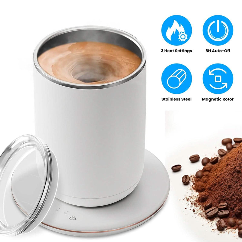 Self Stirring Coffee Mug with Lid Temperature Control 3 Heat Settings Kitchen Appliances - DailySale