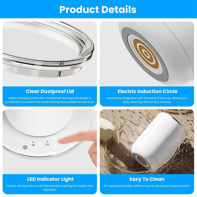 Self Stirring Coffee Mug with Lid Temperature Control 3 Heat Settings Kitchen Appliances - DailySale