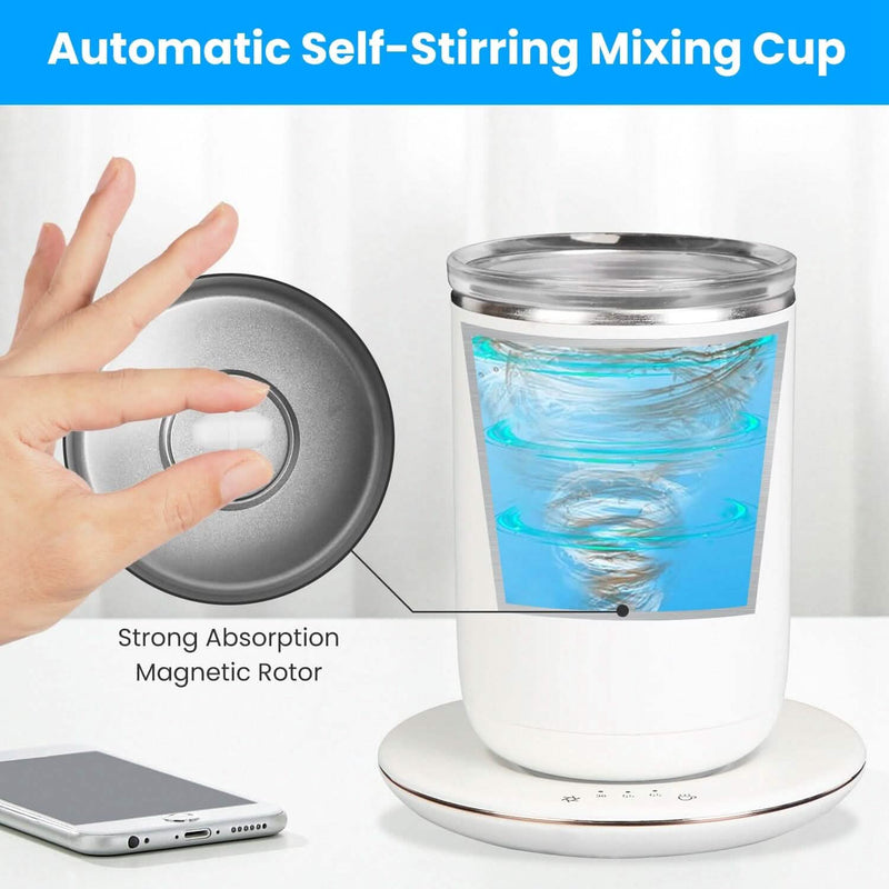 Self Stirring Coffee Mug with Lid Temperature Control 3 Heat Settings Kitchen Appliances - DailySale