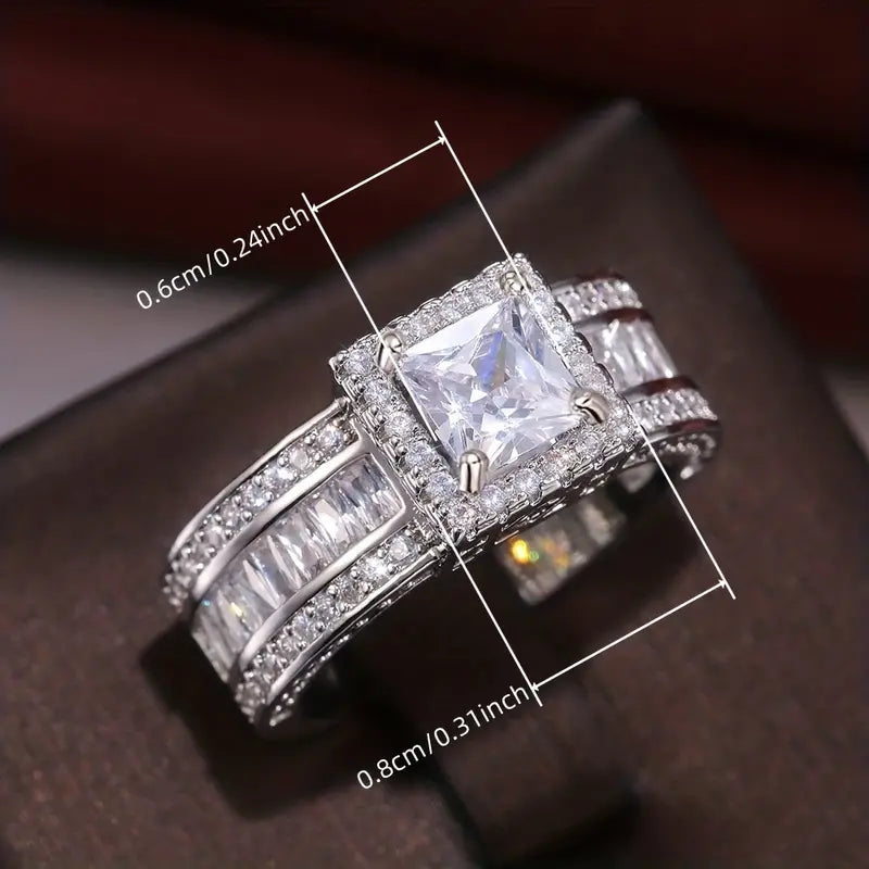 Shiny Halo Ring Inlaid Square Cut Shiny Zirconia Ring Rings - DailySale