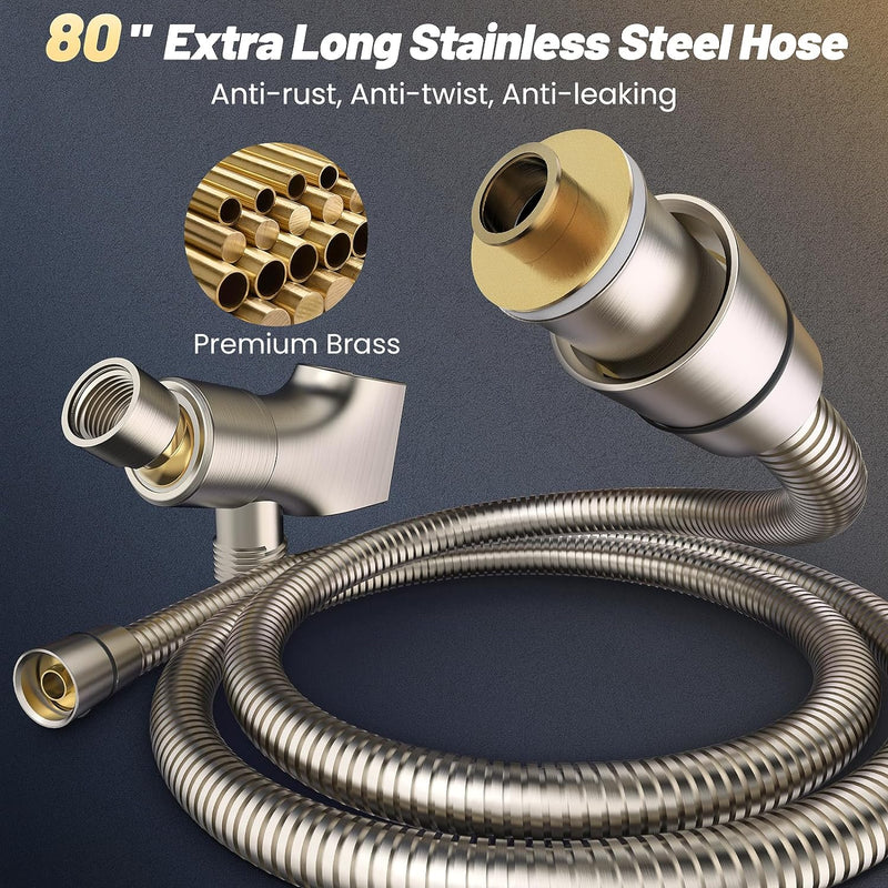 High Pressure 8-Mode Handheld Shower Head  with 80" Extra Long Stainless Steel Hose