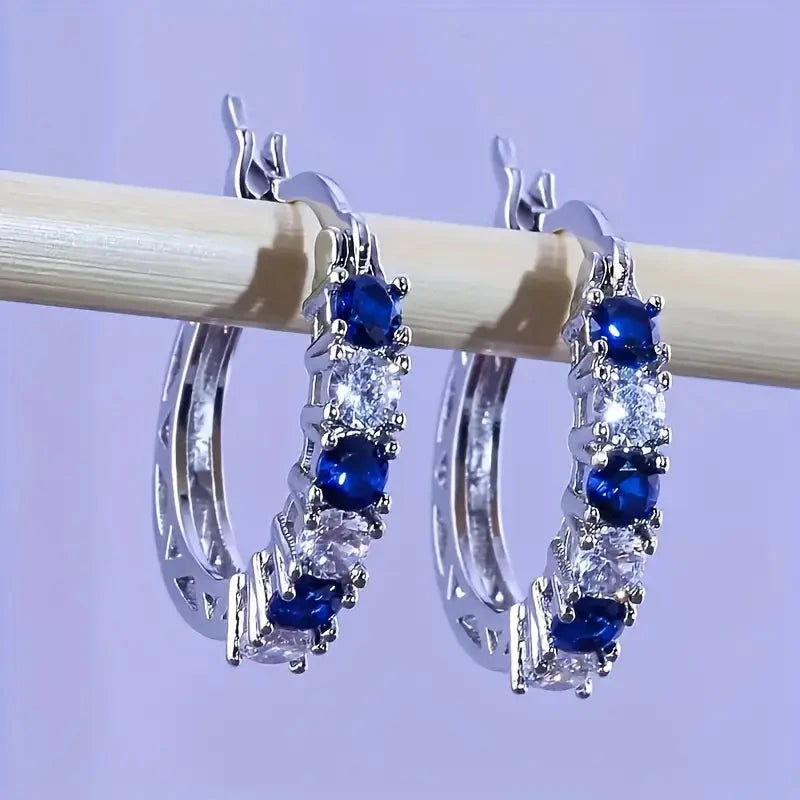 Silver Plated Hypoallergenic Circular Earrings Adorned With Colorful Synthetic Gemstones Earrings - DailySale