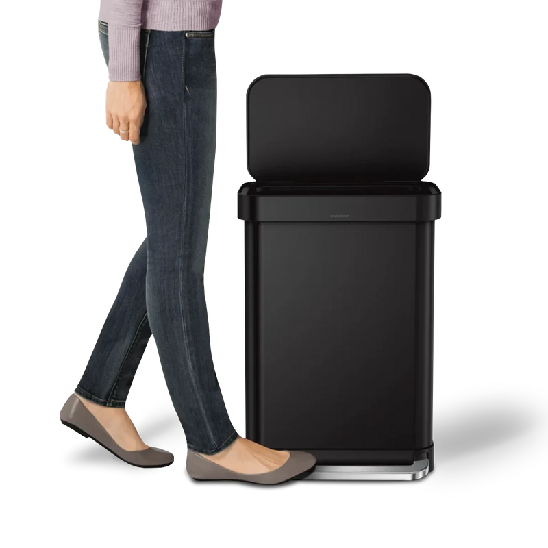 simplehuman 55-Liter Matte Black Indoor Kitchen Hinged Lid Trash Can Kitchen Tools & Gadgets - DailySale