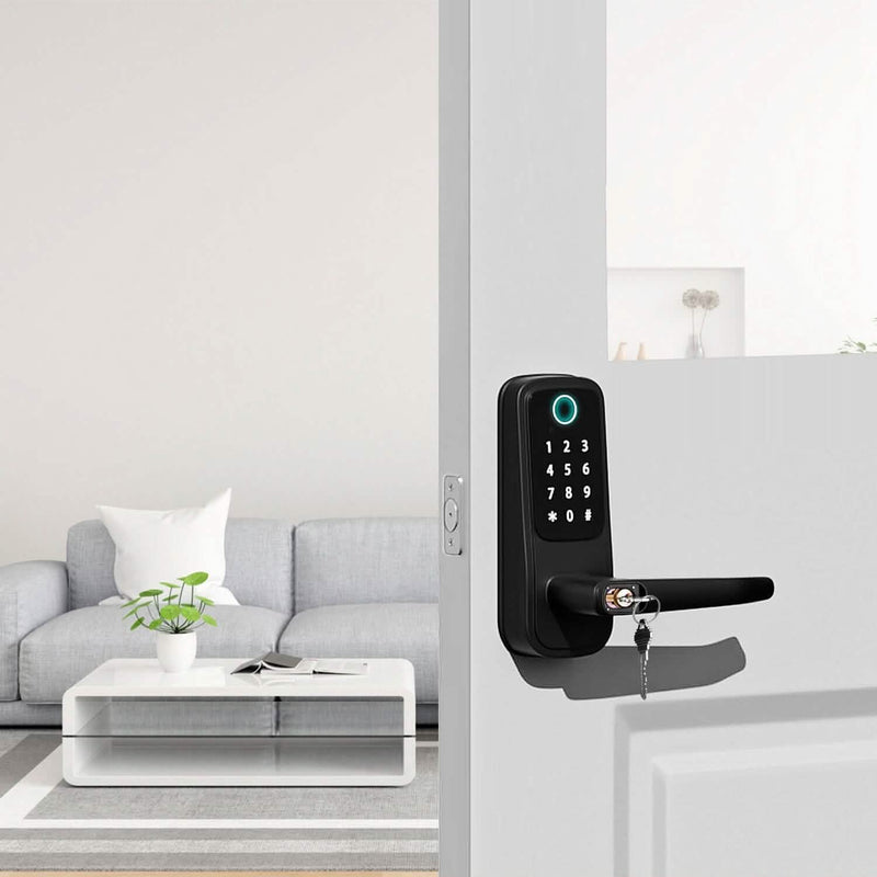 Smart Door Lock with Handle Fingerprints Passcode Keys Fobs App Control Smart Home & Security - DailySale