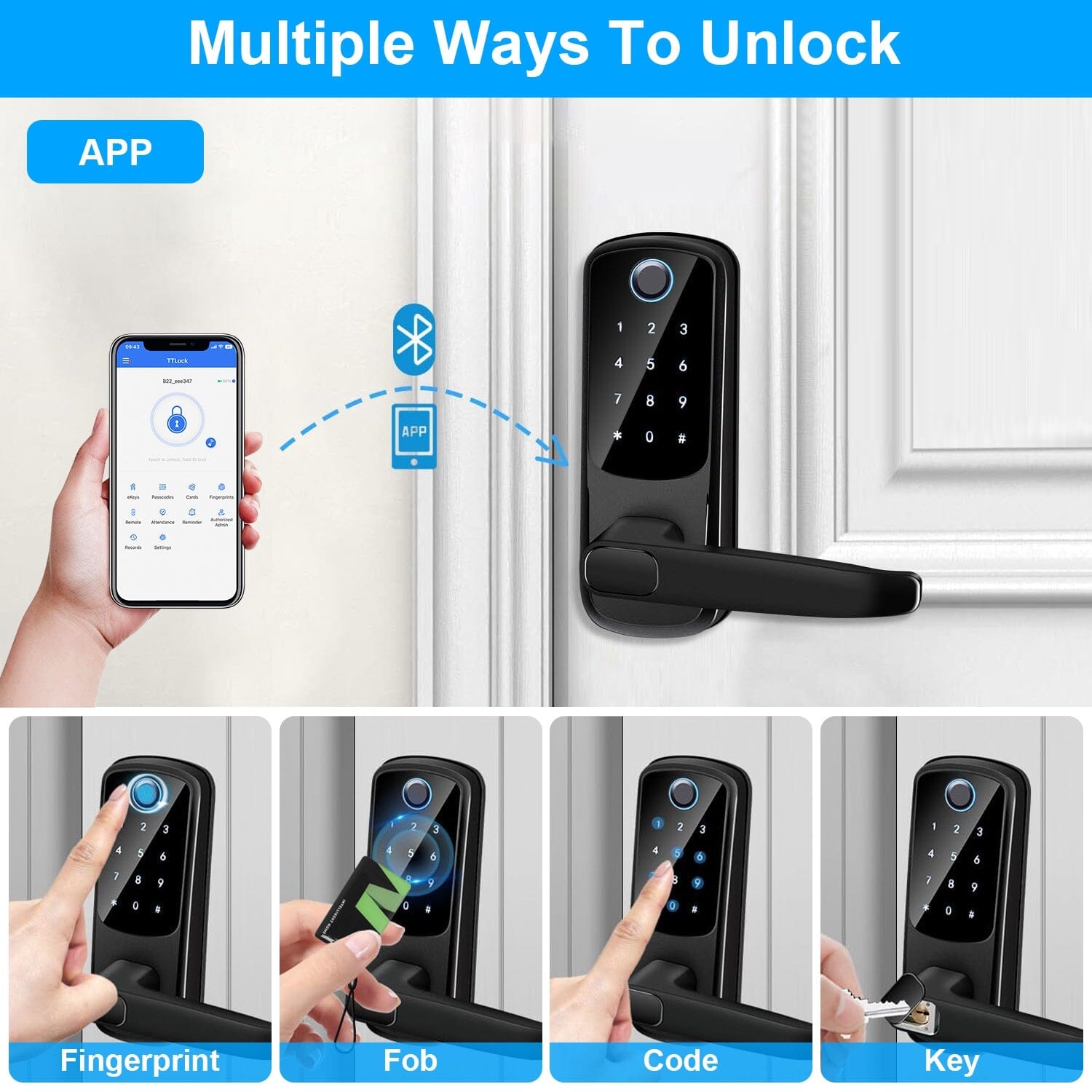 Smart Door Lock with Handle Fingerprints Passcode Keys Fobs App Control Smart Home & Security - DailySale