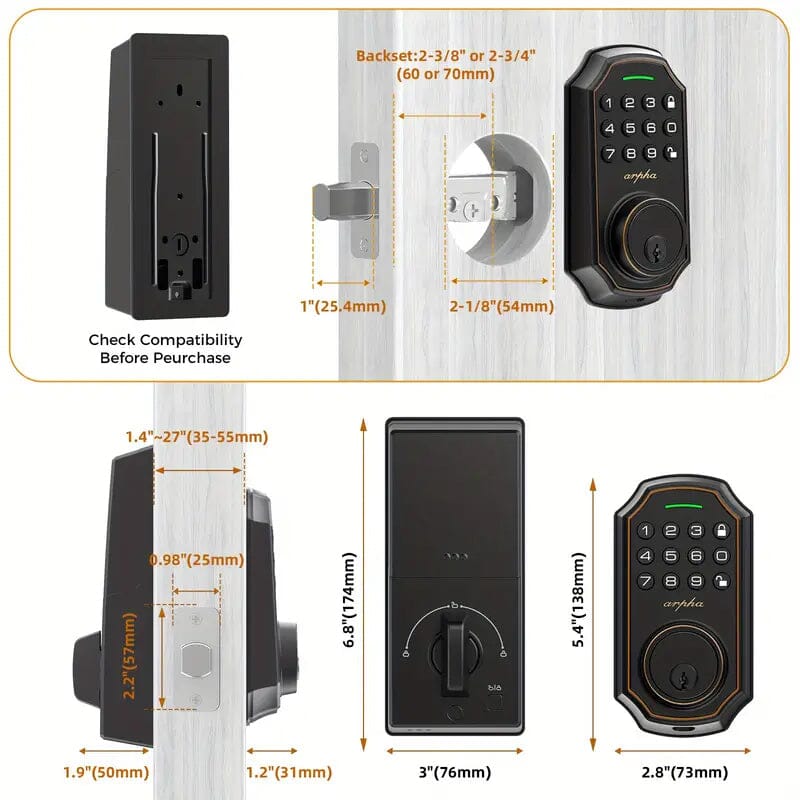 Smart Keypad Door Deadbolt Lock Set with 100-Code Keyless Entry and Anti-Peeking Password Smart Home & Security - DailySale