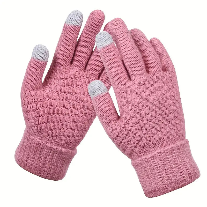 Soft Touchscreen Winter Gloves Elastic Cuff Knit for Cold Weather Women's Shoes & Accessories Pink - DailySale