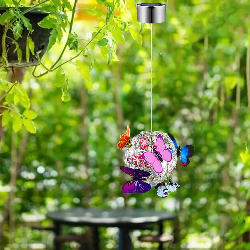 Solar Butterfly Wind Chime Lights, Garden Hanging Decor Lighting Fixture Garden & Patio - DailySale