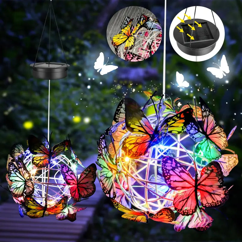 Solar Butterfly Wind Chime Lights, Garden Hanging Decor Lighting Fixture Garden & Patio - DailySale