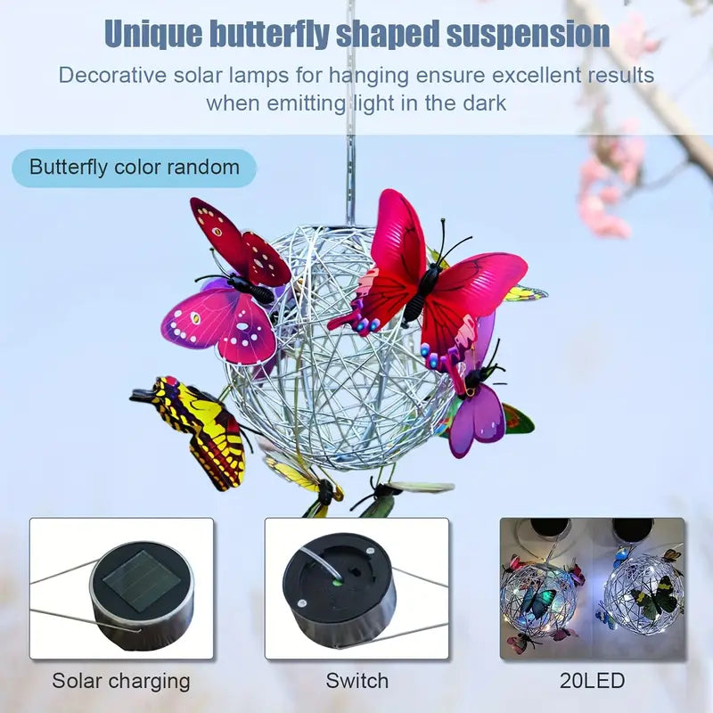 Solar Butterfly Wind Chime Lights, Garden Hanging Decor Lighting Fixture Garden & Patio - DailySale