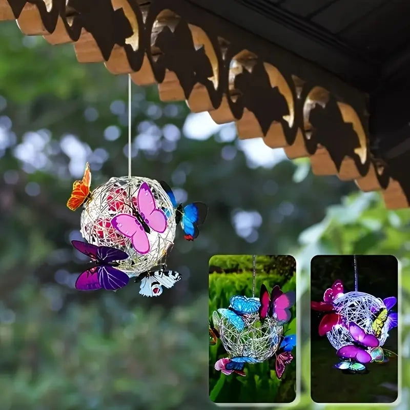 Solar Butterfly Wind Chime Lights, Garden Hanging Decor Lighting Fixture Garden & Patio - DailySale