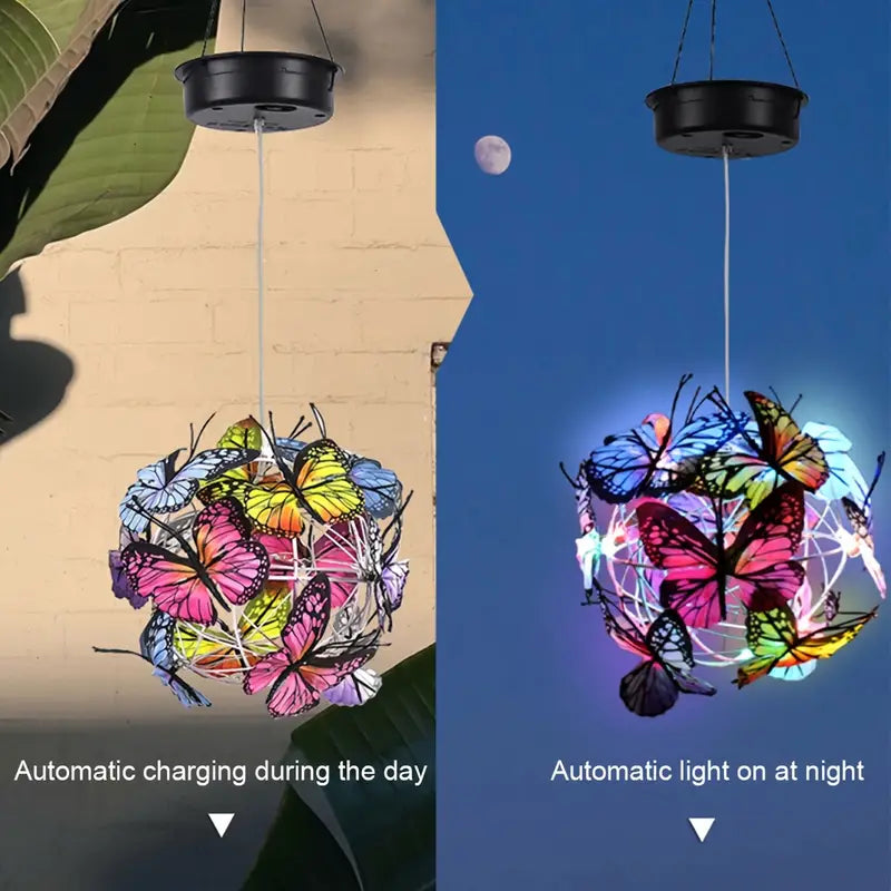 Solar Butterfly Wind Chime Lights, Garden Hanging Decor Lighting Fixture Garden & Patio - DailySale