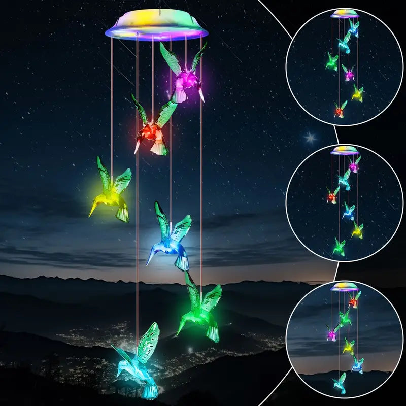 Solar Hummingbird Wind Chimes, Color Changing Solar Wind Chimes Garden & Patio - DailySale