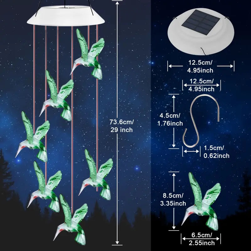 Solar Hummingbird Wind Chimes, Color Changing Solar Wind Chimes Garden & Patio - DailySale