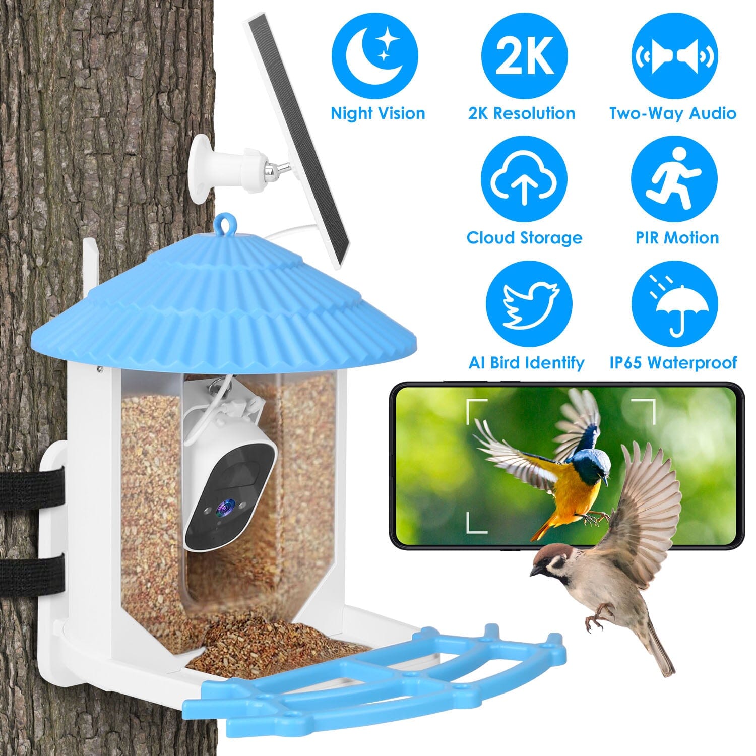 Solar Powered Smart Bird Feeder with PIR Motion AI Two-Way Audio Pet Supplies - DailySale