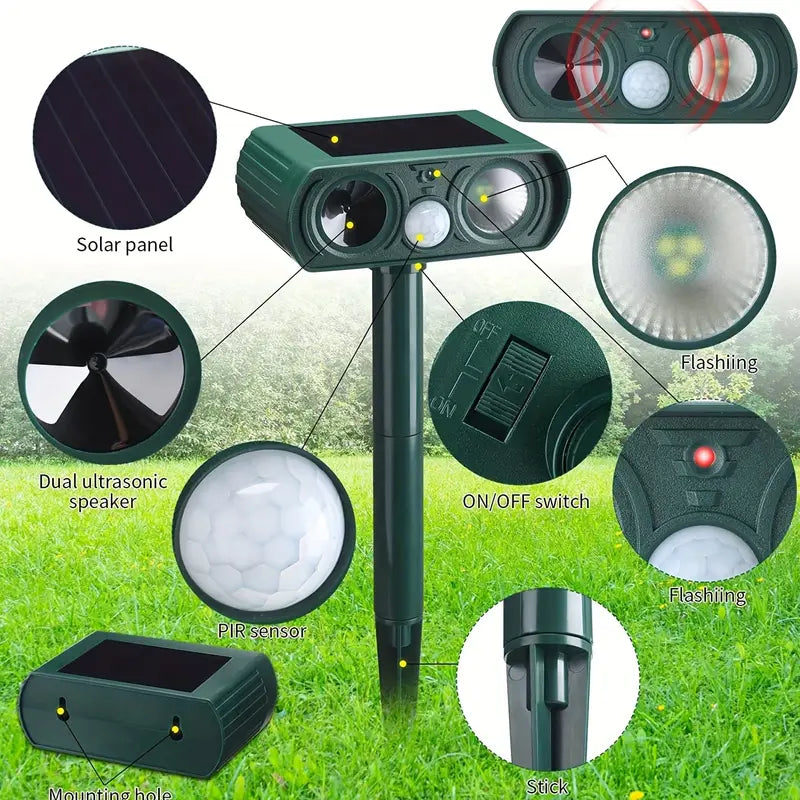 Solar Ultrasonic Animal Repeller with Motion Detector Pest Control - DailySale