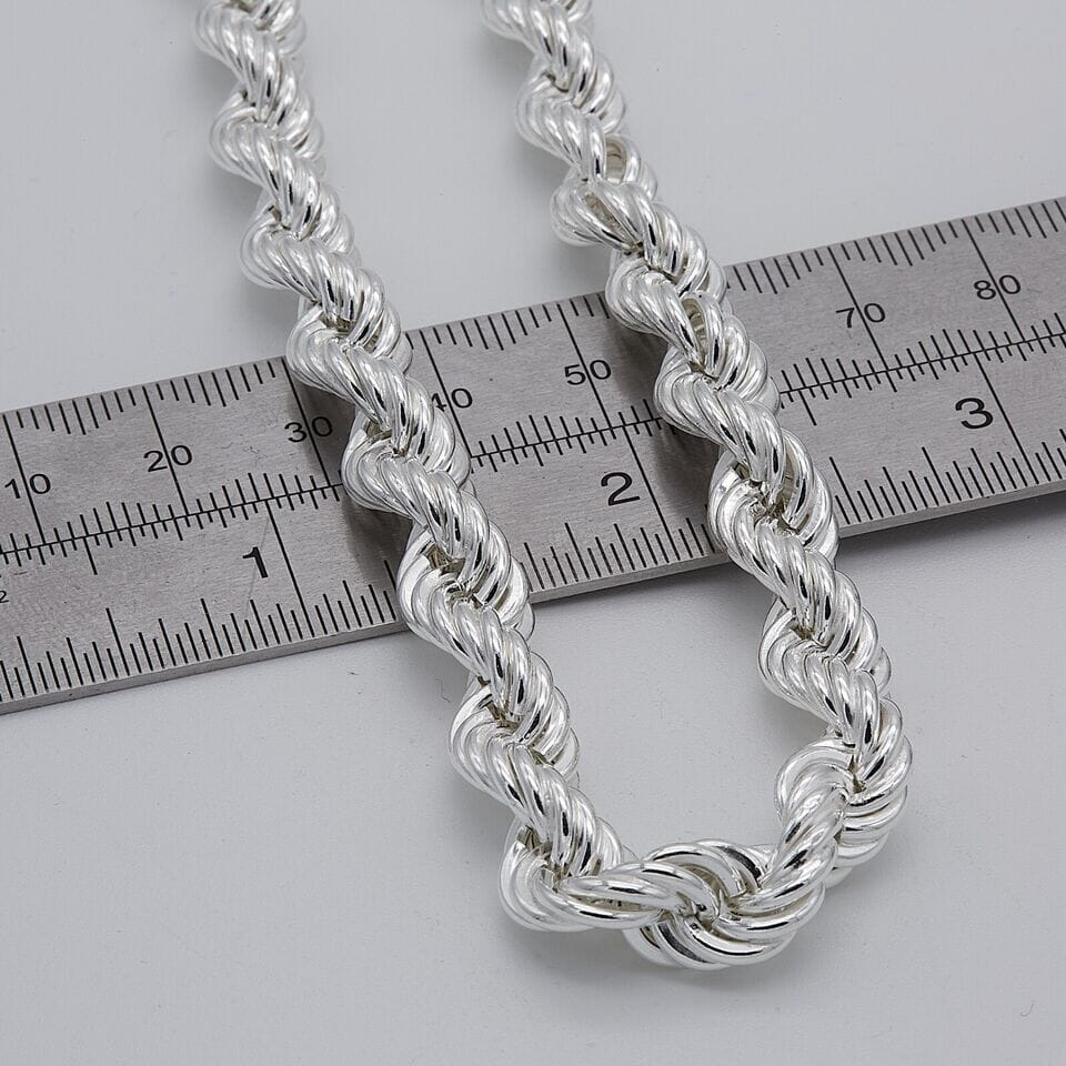 8mm Thick Men's Rope Chain 14k Gold Over Real Solid 925 Sterling