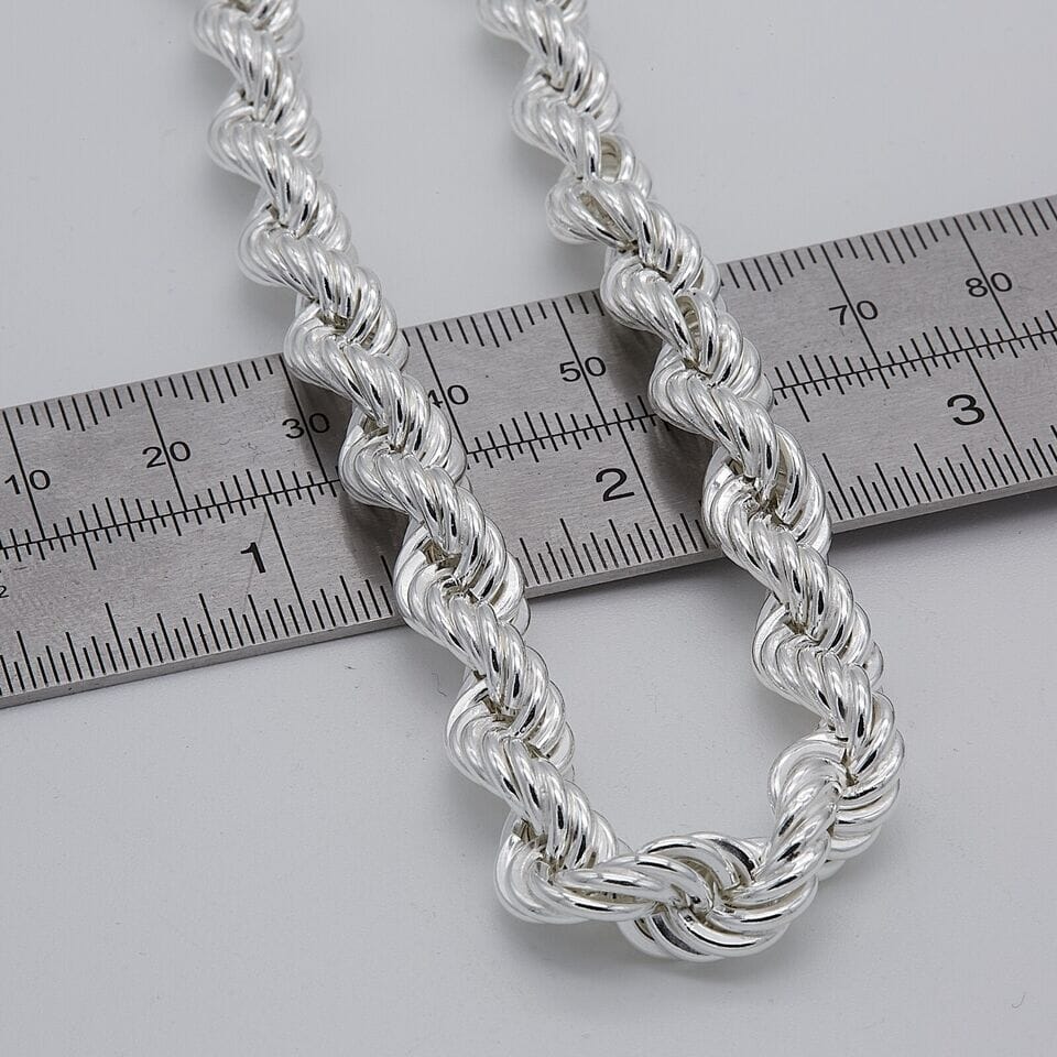 Solid 925 Sterling Silver Italian Rope Chain Mens Necklace 8MM - Diamond Cut Necklaces - DailySale