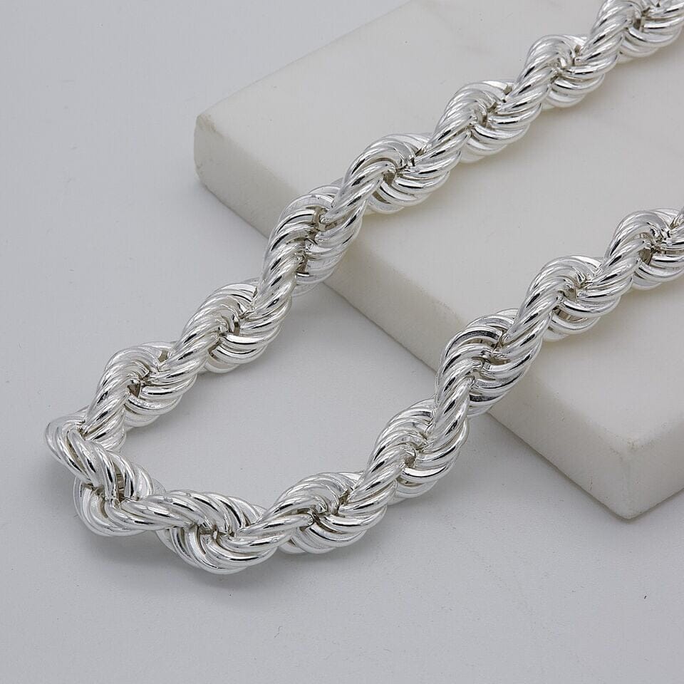 Solid 925 Sterling Silver Italian Rope Chain Mens Necklace 8MM - Diamond Cut Necklaces - DailySale