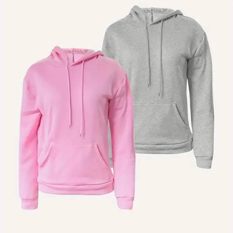 Plush Lined Solid Color Long Sleeve Pullover Hoodies Pink 2XL