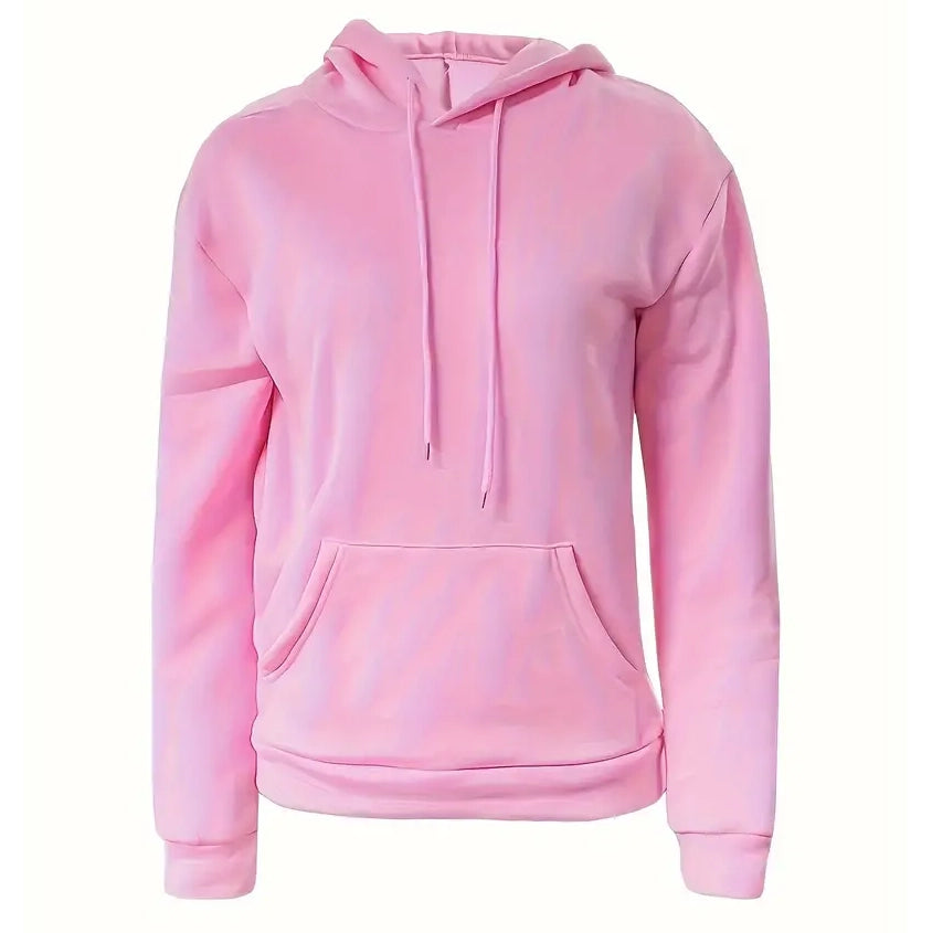 Solid Drawstring Casual Long Sleeve Hoodie Women's Outerwear Pink XS - DailySale