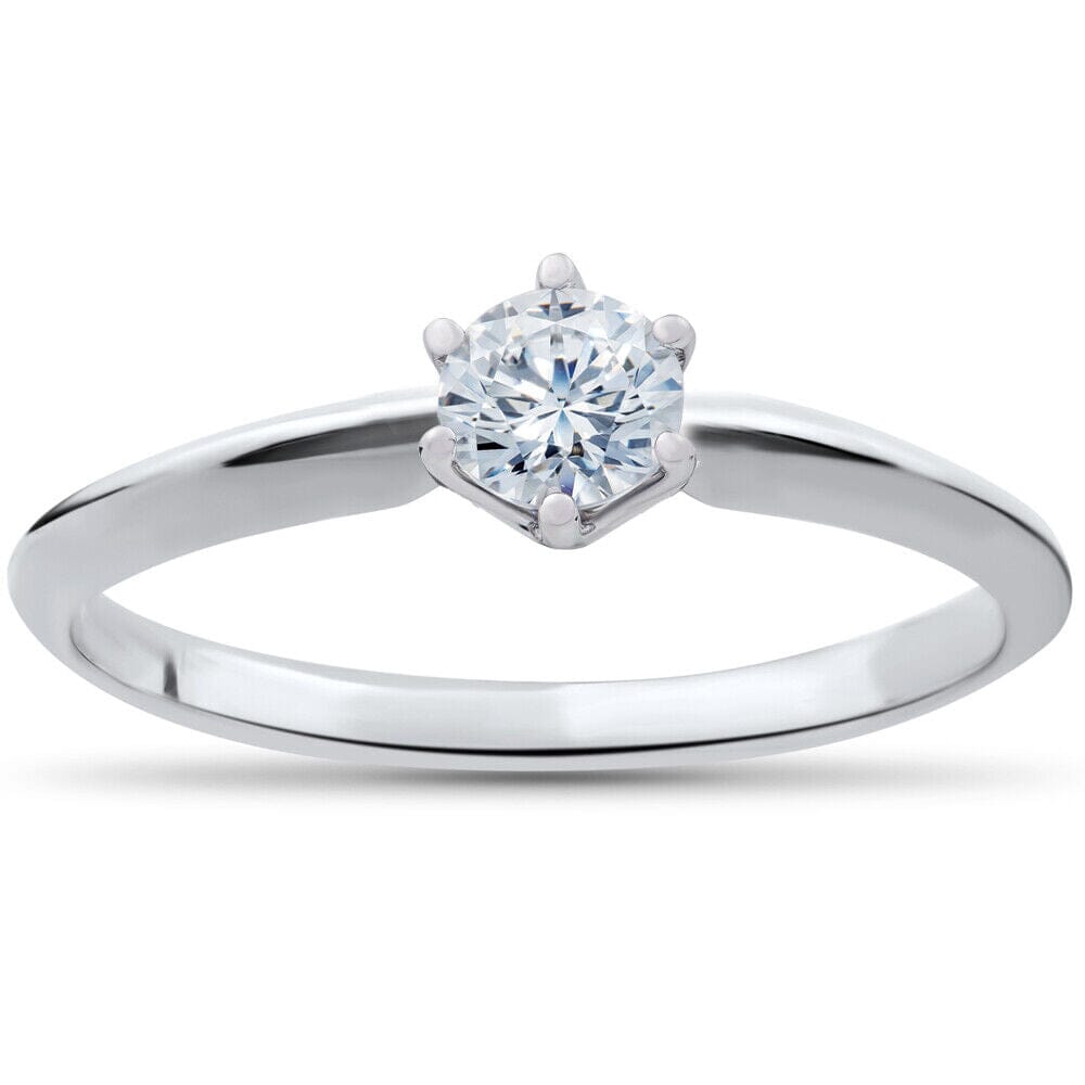 Solitaire Diamond Engagement Ring 1/4ct 14k White Gold Round Brilliant Cut Rings - DailySale