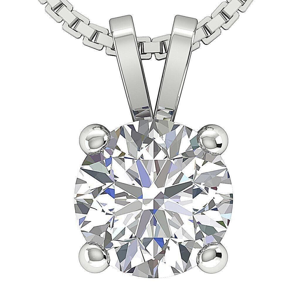 Solitaire Pendant I2 H 1.03 Ct Round Cut Diamond Four Prong Set 14K White Gold Necklaces - DailySale