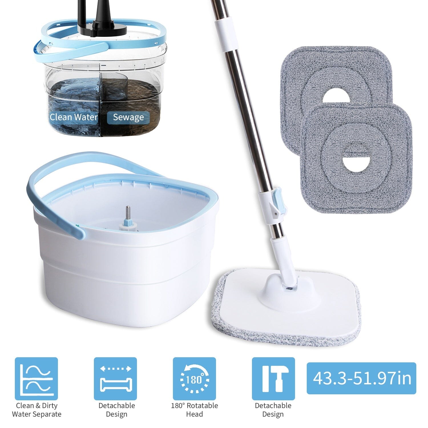 Spin Mop and Bucket with Wringer Set Household Appliances - DailySale