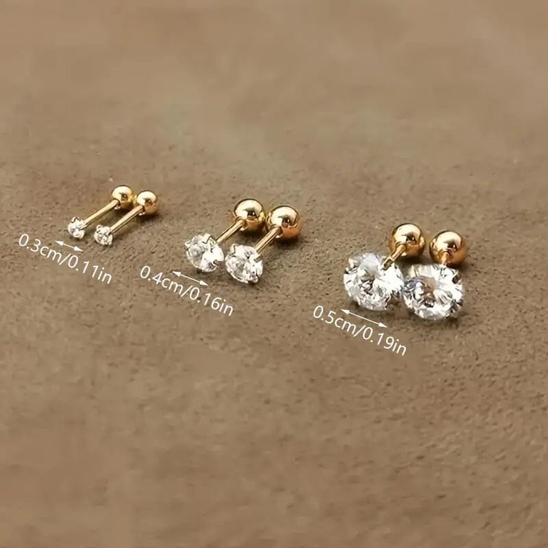 Stainless Steel 18K Gold Four-Claw Twisted Ball Zirconia Earrings Earrings - DailySale