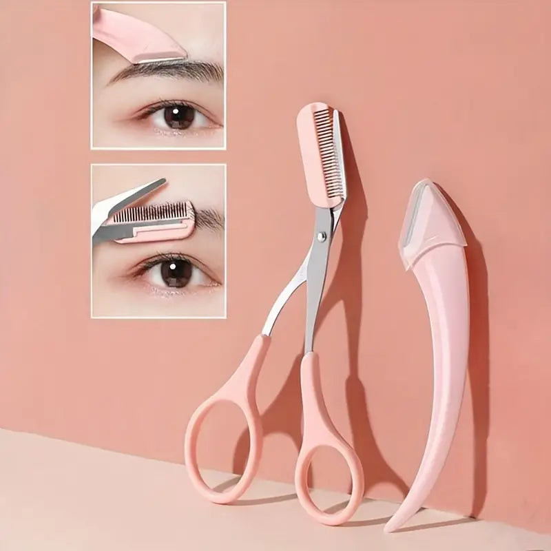 Stainless Steel Eyebrow Trimmer Set, Curved Eyebrow Razor and Scissors With Comb Beauty & Personal Care - DailySale