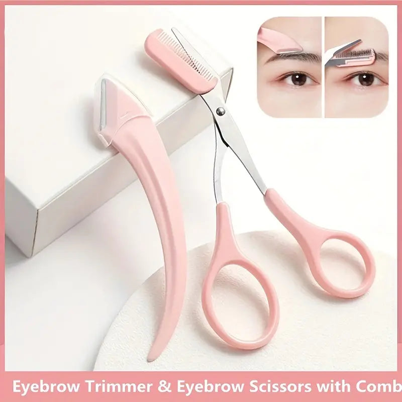 Stainless Steel Eyebrow Trimmer Set, Curved Eyebrow Razor and Scissors With Comb Beauty & Personal Care - DailySale