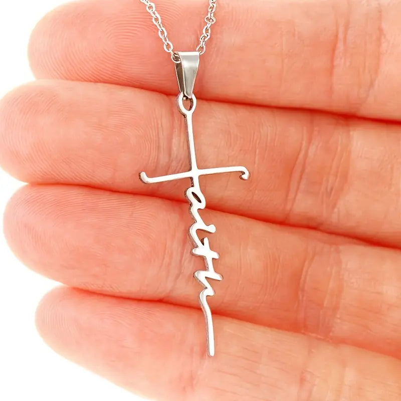 Stainless Steel Faith Word Church Prayer Religious Pendant Necklace Necklaces - DailySale