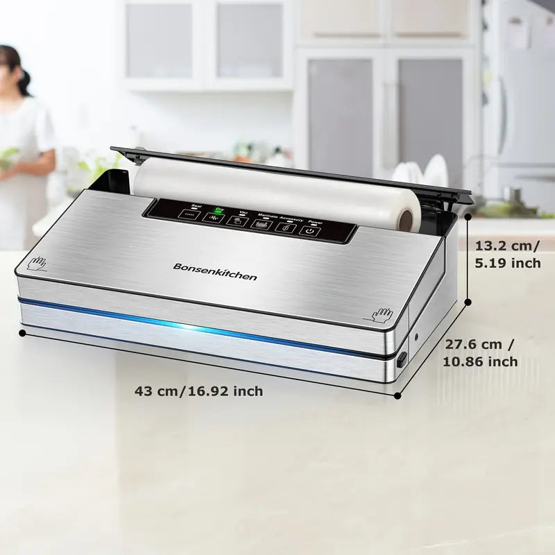 Stainless Steel Food Vacuum Sealer with Built-in Cutter Kitchen Appliances - DailySale