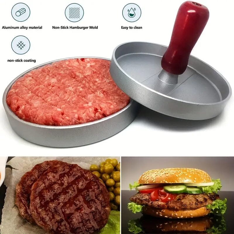 Stainless Steel Hamburger Patty Press with Wooden Handle Kitchen Tools & Gadgets - DailySale