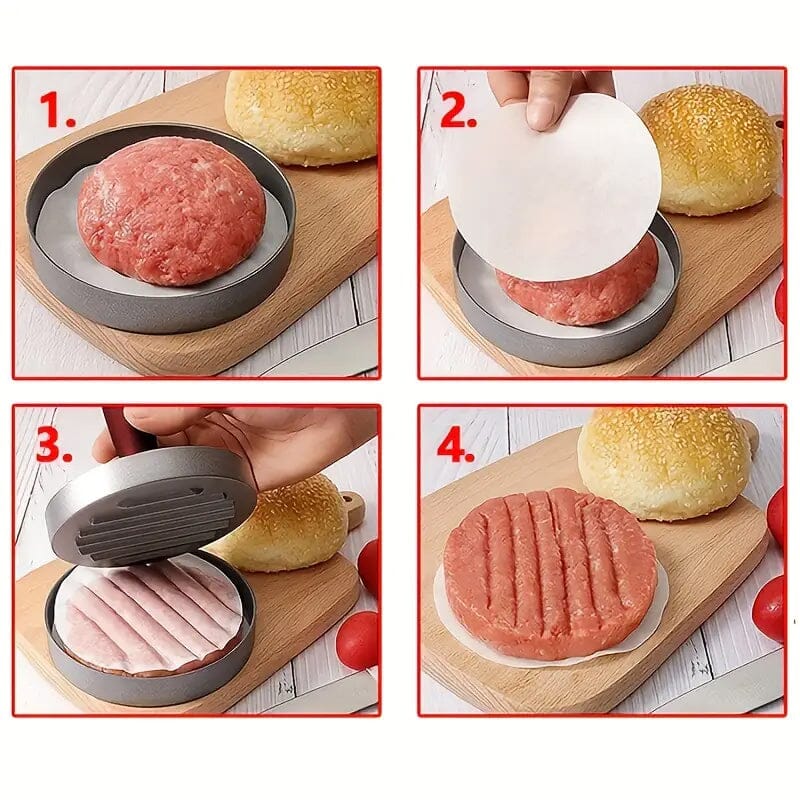 Stainless Steel Hamburger Patty Press with Wooden Handle Kitchen Tools & Gadgets - DailySale