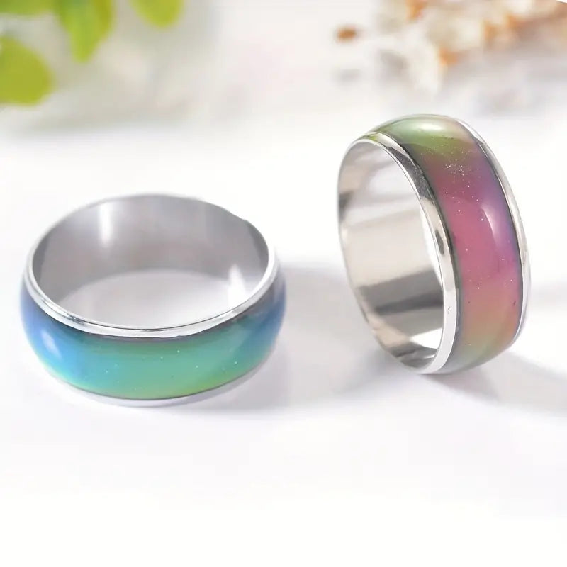 Stainless Steel Mood Ring Inlaid Thermal Discoloration Stone Rings - DailySale