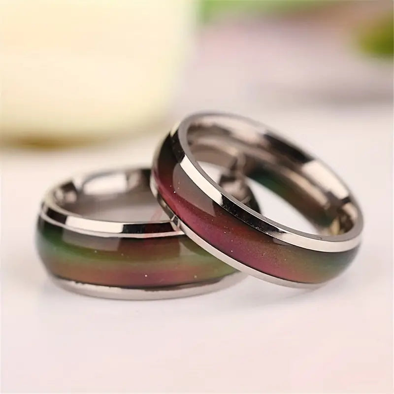 Stainless Steel Mood Ring Inlaid Thermal Discoloration Stone Rings - DailySale