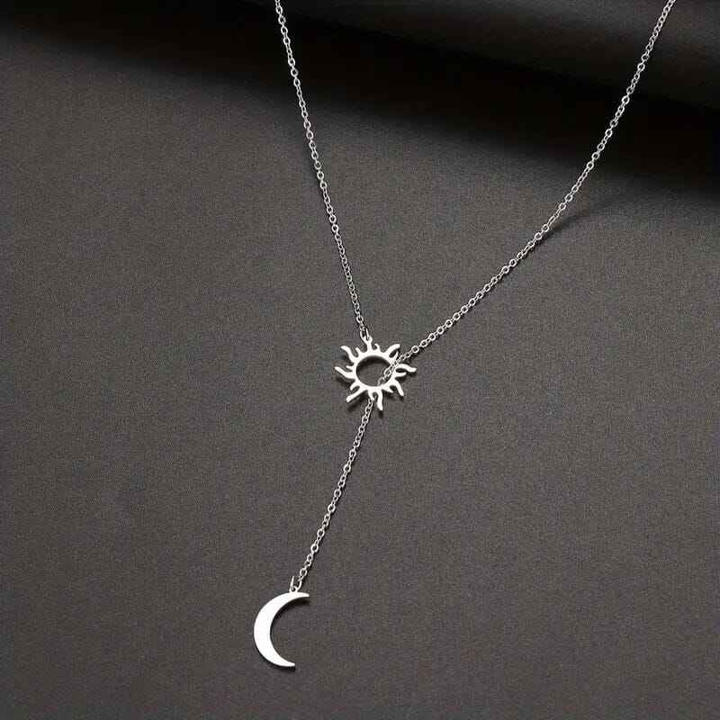 Stainless Steel Sun Totem and Moon Necklace Necklaces Silver - DailySale